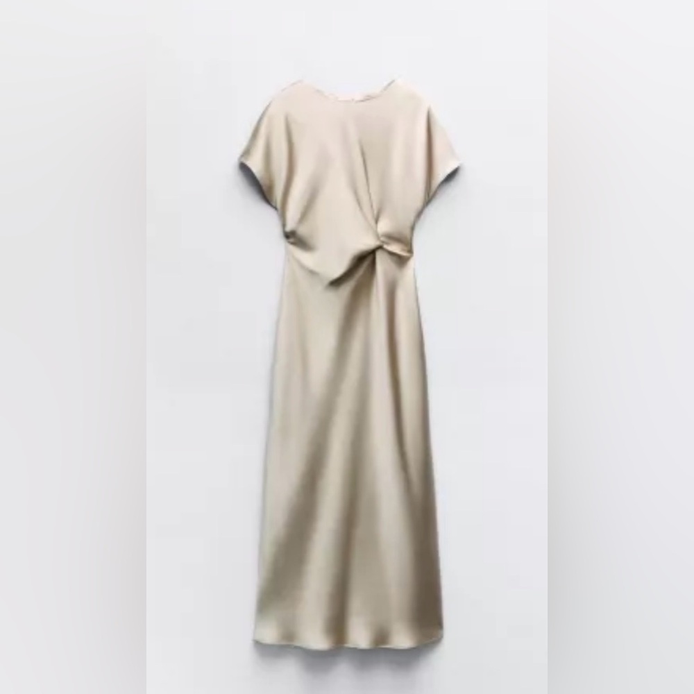 Zara Ruched Waist Satin Effect Midi Dress